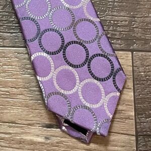 Michael Kors Mens Purple Geometric Circle Silk Necktie 100% Silk Tie